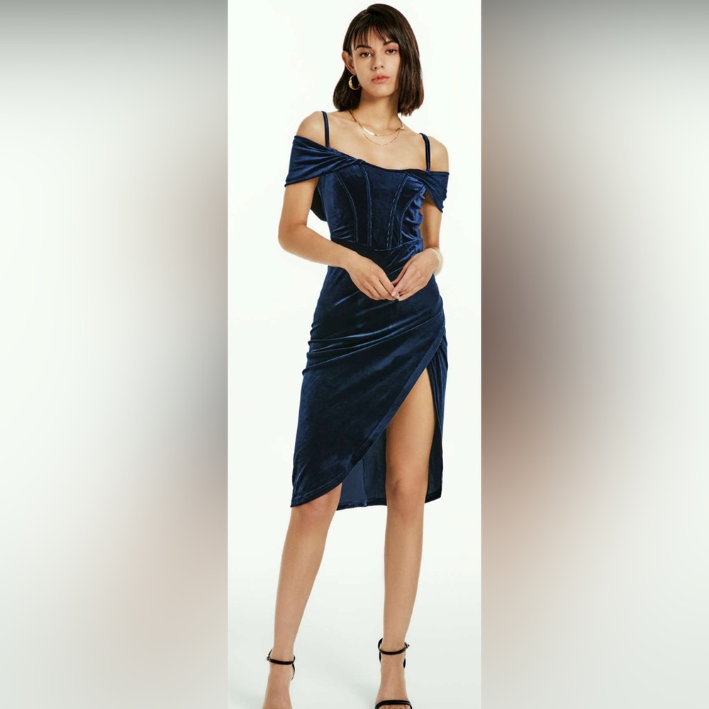 Cider Solid Velvet Corset Slit Dress M Navy Blue LAST PRICE DROP B4 DONATION